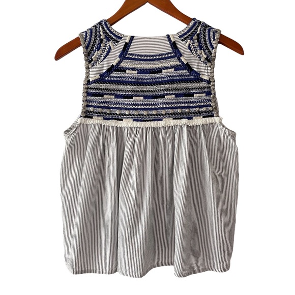 ZARA WOMAN Boho Sleeveless Embroidered Embellished Open Front Tassel Top - Picture 5 of 12